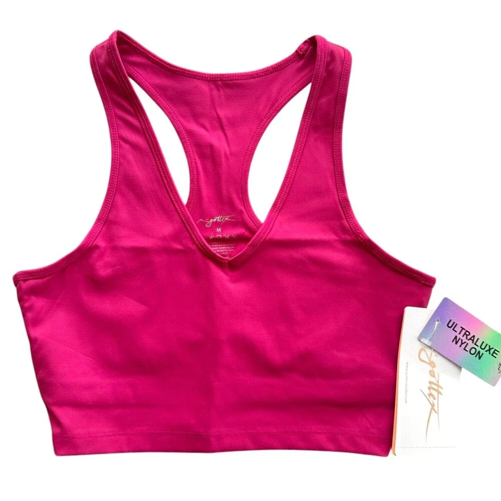 X by Gottex Women's ULTRALUXE NYLON Sports Bra Quick Dry Size M Deep Magenta